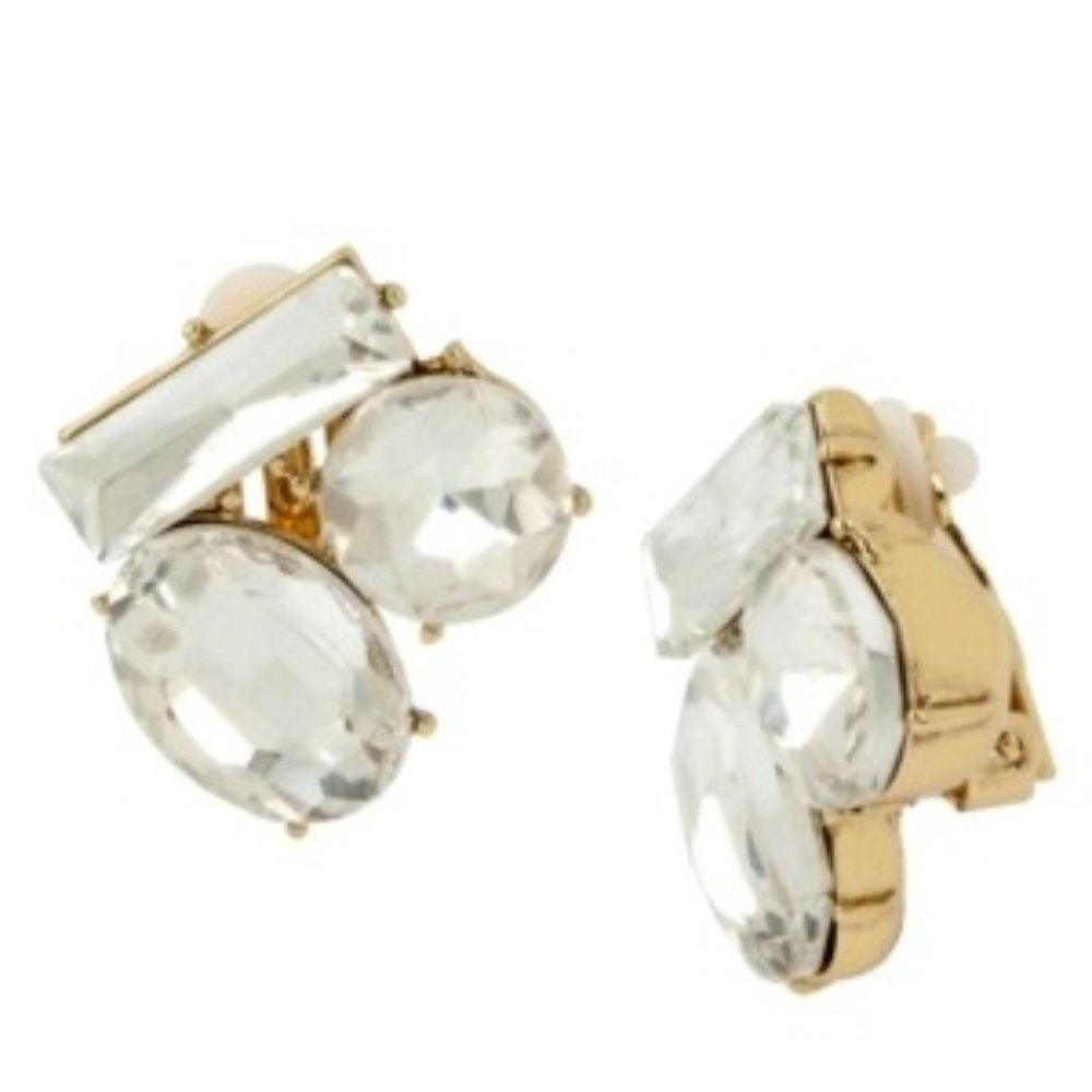 Miriam Haskell Stone Cluster Clip-on Earrings - Clear